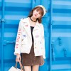 8659 # 2017 Autumn new fashion worn individual embroidery white short jacket jacket European and American wind denim clothing