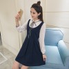2017 spring fake two piece casual dress college wind collar long sleeve pleated skirt