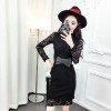 9169 fashion Korean back zipper woolen splicing lace tight hip dress