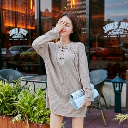 181 Korean fashion long loose V collar personalized sweater