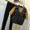 2017 autumn and winter new loose large size lap PU leather vest lady short motorcycle jacket 8861 #