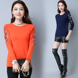 1878 autumn and winter embroidery long sleeve short backing sweater