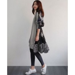 Spot in autumn and winter Korea fashion splicing chiffon in the long pleated loose dress two colors 5773