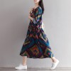 1837 # model real shot 2017 early spring art retro print long sleeves cotton linen loose long dress female