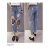 2833 Holes roses net socks jeans nineth pencil pants