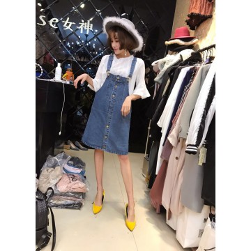 4319 front button design denim dress with hollow fashion white shirt two pieces