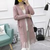8001 autumn and winter pure color twist loose tassel pocket knitted sweater cardigan coat