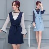 7082 # real shot Korean ladies chiffon blouse + strap dress two sets of fashion suit women