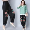 351 # national style women's clothing large size embroidered cotton and linen loose casual pants