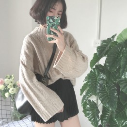 3350 retro twist large sleeves loose lazy half-high collar sweater 