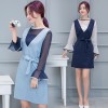 7082 # real shot Korean ladies chiffon blouse + strap dress two sets of fashion suit women