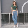 Real shot 2017 spring new Korean pants high waist bell pants women wide leg pants loose jeans nine points pants tide