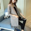 A06 tassel hem long sweater cardigan