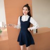 5112# Sweet thin A-line suit long sleeve shirt + denim strap skirt two-pieces