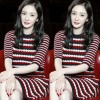 2017 autumn and winter new Yang Mi with the paragraph hit color stitching knitted dress