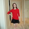 113 low round neck lacing hem raglan sleeve sweater