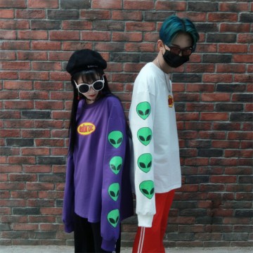 88001 autumn couple Harajuku alien printing round neck loose long sleeve sweatshirt