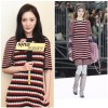 2017 autumn and winter new Yang Mi with the paragraph hit color stitching knitted dress