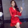 6016 elegant fashion ladies trumpet sleeves V-neck lace dress