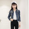 1651 holes long sleeve short denim jacket