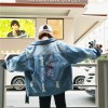 2017 autumn Korean denim jacket short heavy embroidery long sleeve motorcycle jacket