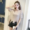 1088 summer short-sleeved irregular burr t-shirt loose hollow V-neck knit blouse