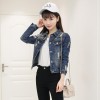 1651 holes long sleeve short denim jacket