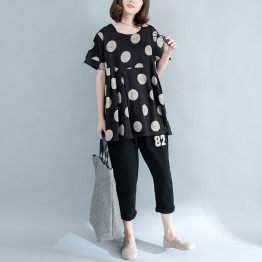 large size women's cotton printing dots waist thin T shirt skirt 8790 #