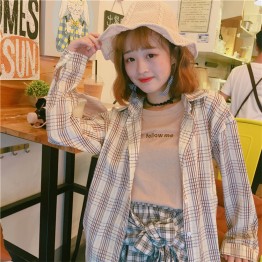 3189  Loose lattice long sleeve shirt