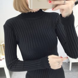 8077 # autumn women sweater new Korean version of the Slim shirt underwear solid color sweater sweater half-high collar shirt