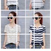 Striped T-shirt female summer 2017 new Korean version of the loose was thin V-neck short sleeve compassionate summer cover belly clothes