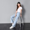 Real retro simple big wide leg jeans loose high waist washed light blue stitching trousers
