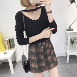 8076# autumn women's sweaterKorean fashion slim shirt underwear solid color sweater