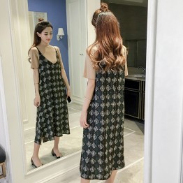 7165 # summer new women's dress skirt female chiffon dress + T-shirt two-piece suit