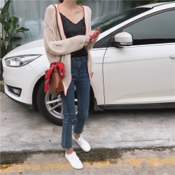 1149 fashion V-neck holes loose knitted cardigan