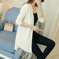 5096 autumn new hem tassel knitted cardigan sweater