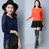 1879 autumn new round neck collar embroidery knitting shirt