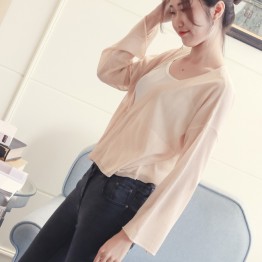 6605 Ice silk hemp cardigan short long-sleeved suncreen shirt