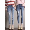 730 spring and summer Korean fashion high waistline holes nine pants jeans