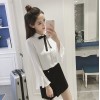 Chiffon shirt long-sleeved lapel collar bow tie white shirt