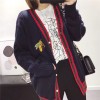 1022# Korean Academy bee embroidery cardigan sweater pearl buckle V collar knitted cardigan