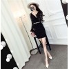 9167 Korean fashion sexy V-neck lace Slim trumpet sleeve dress