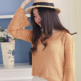 Short Sleeve Round Collar Shirt Sweater Spring Sleeve Long Sleeve Top 6607