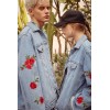 2017 autumn back embroidery embroidered rose rivet denim jacket