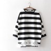 9827 stripes lace splicingr fashion T-shirt