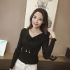 851 # 2017 Autumn new solid color Slim was thin V-neck long-sleeved sweater shirt