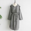 Spot Plaid Drawstring Belt Hooded Long Shirt Shirt Blouse Skirt 622