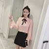 9200 Chiffon shirt long-sleeved lapel collar bow tie white shirt