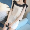 8918 bowknot boat neck trumpet sleeve chiffon shirt