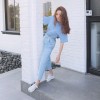 2017 summer Korean version of loose jeans high waist burr nine points cowboy wide leg pants female was thin straight jeans # 007